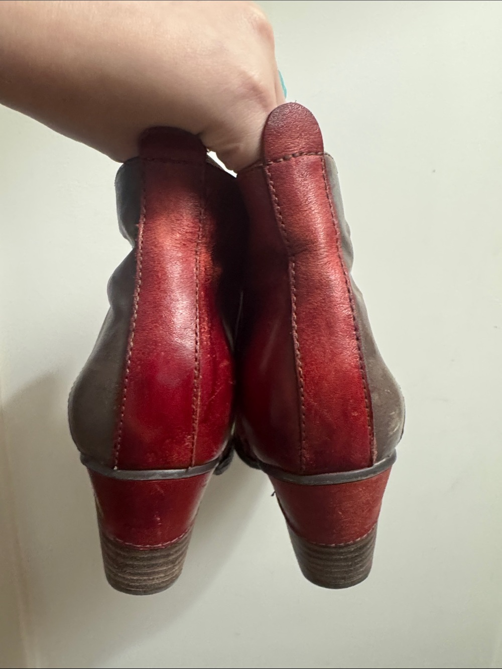 L’Artiste by Spring Step Leather Colorblock Ankle Booties EU 38 US 7.5 Red Boho - Picture 9 of 12